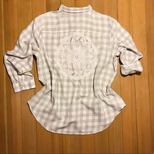 Boho Vintage Crochet Doily Checkered Plaid Flannel